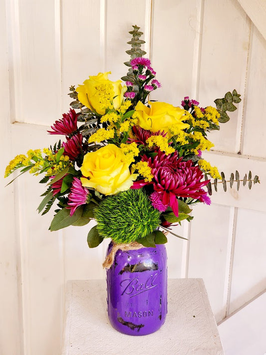 Purple Passion Mason Jar Arrangement