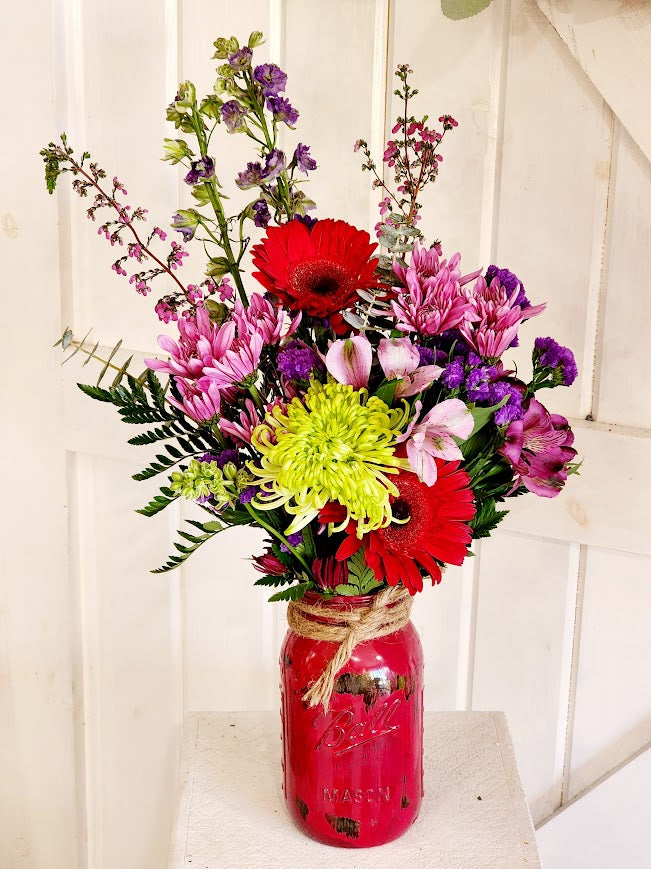 Pretty In Pink Mason Jar Arrangement
