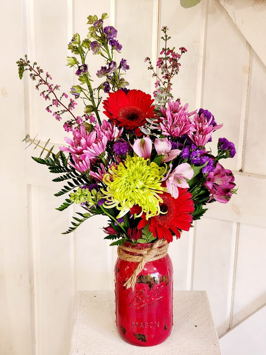 Pretty In Pink Mason Jar Arrangement