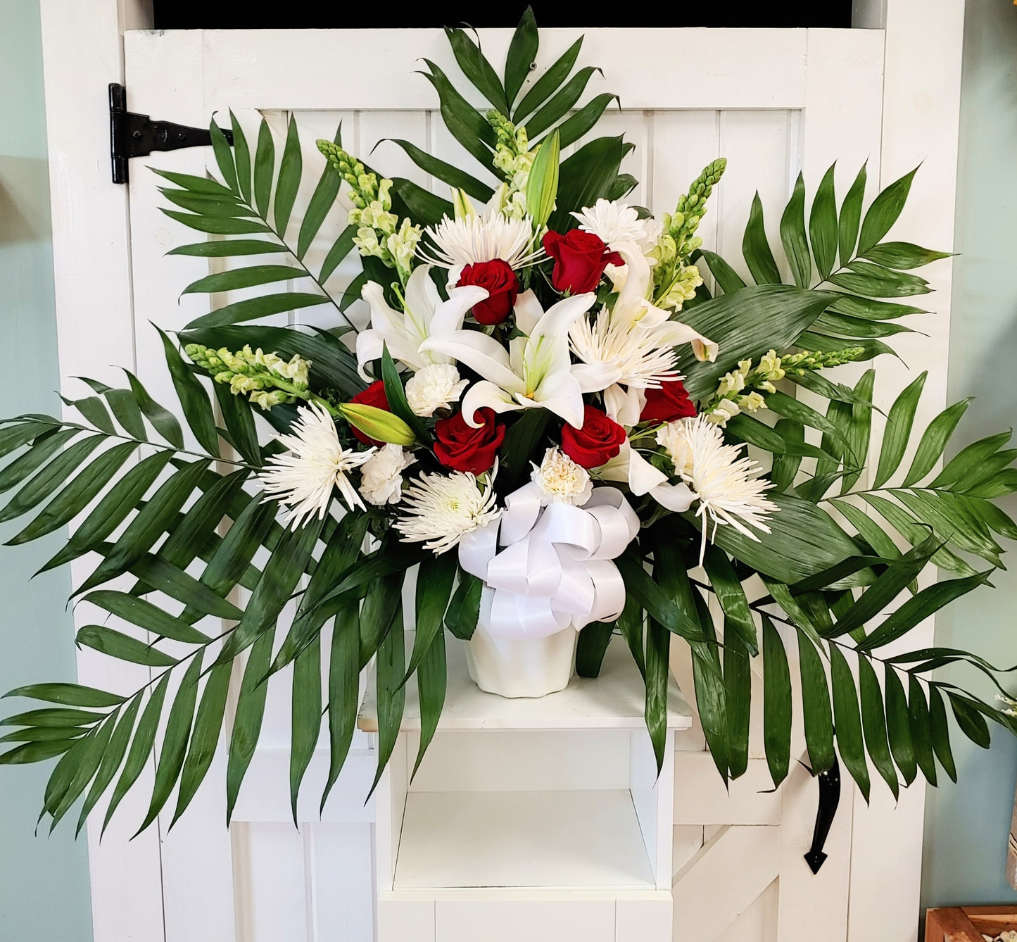 Red and White Floor Basket Memorial / Sympathy