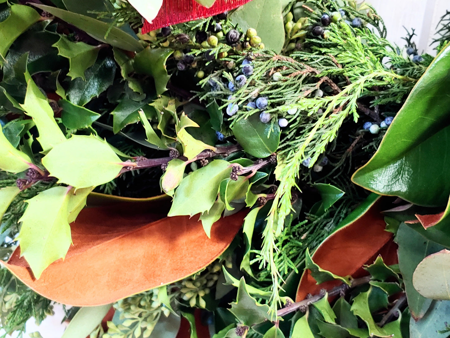 Fresh Magnolia Cedar Eucalyptus And Holly Christmas Wreath