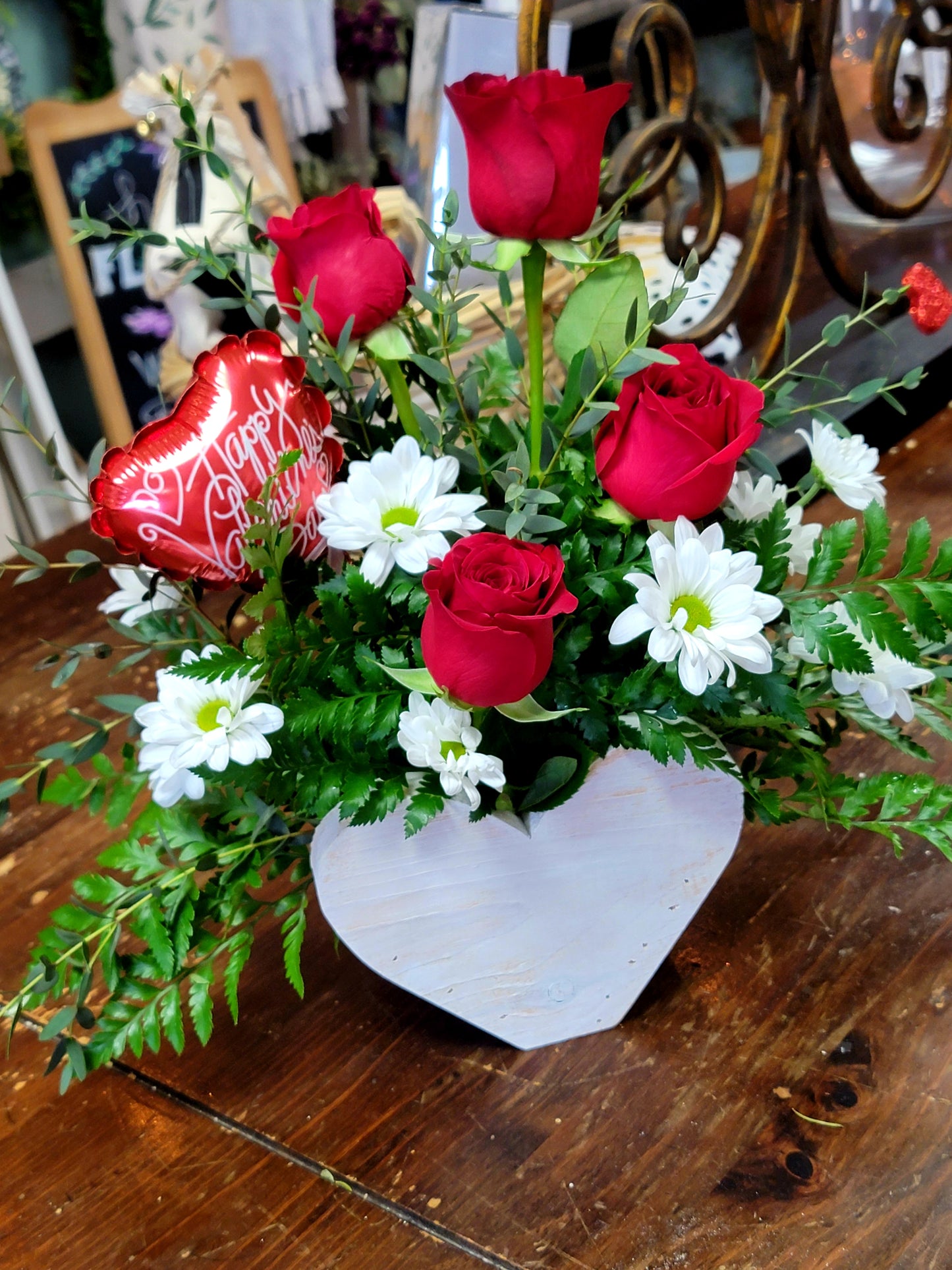 Two Hearts Wood Box Arrangement