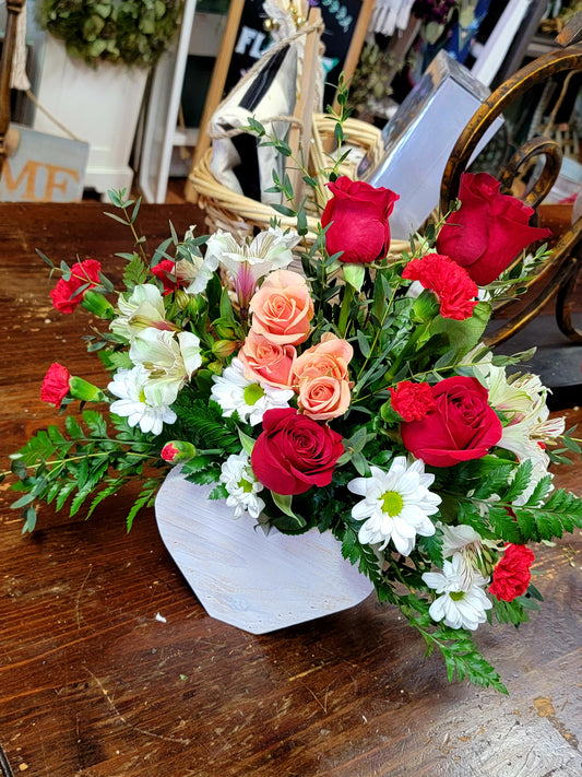 Two Hearts Wood Box Arrangement
