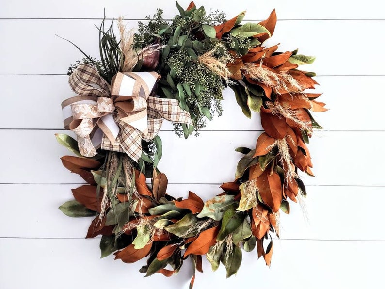 Fresh Magnolia Eucalyptus Wreath With Pompass Grass