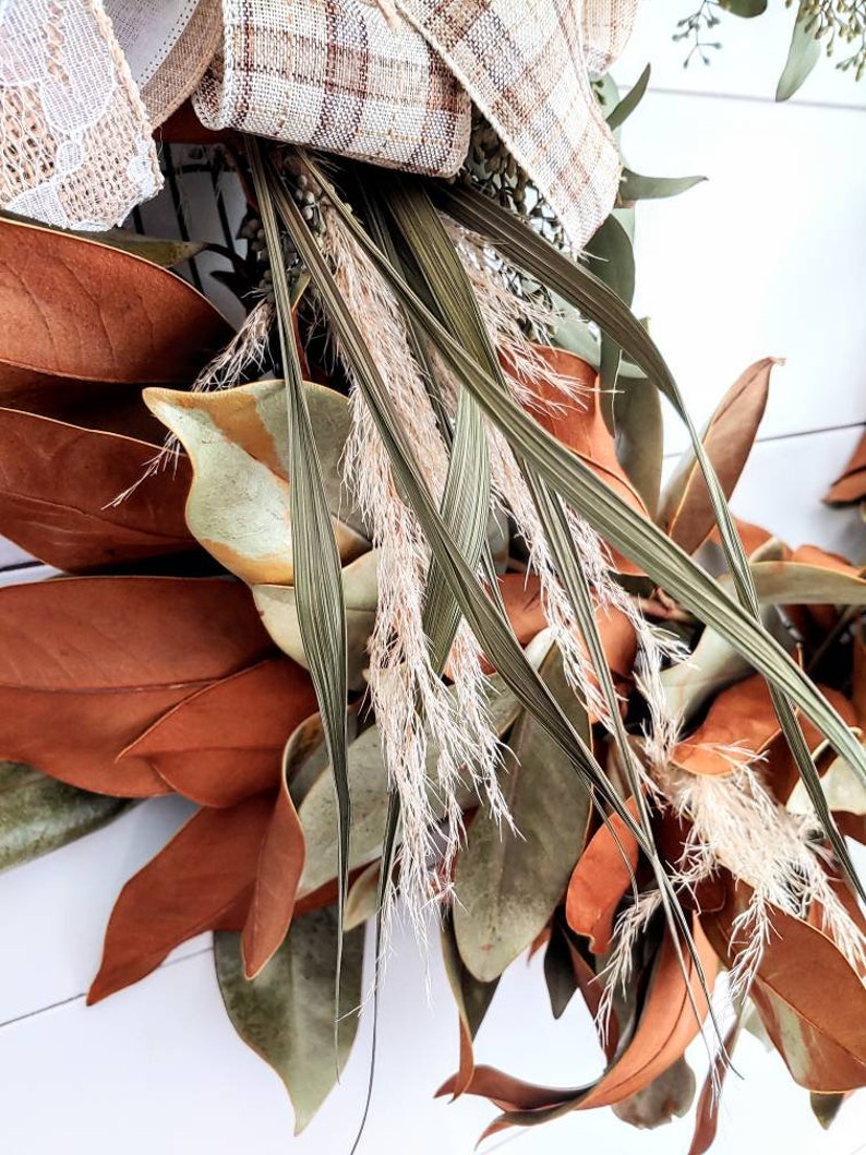 Fresh Magnolia Eucalyptus Wreath With Pompass Grass