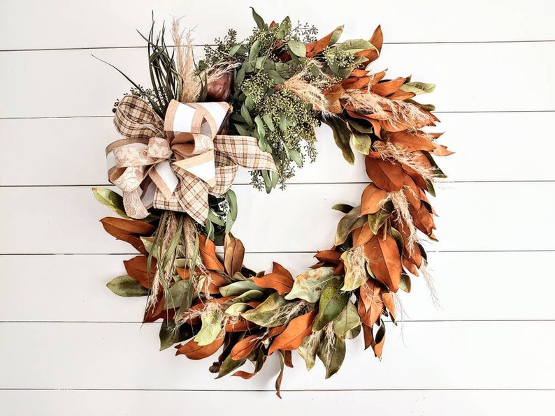 Fresh Magnolia Eucalyptus Wreath With Pompass Grass