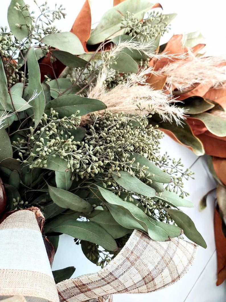 Fresh Magnolia Eucalyptus Wreath With Pompass Grass