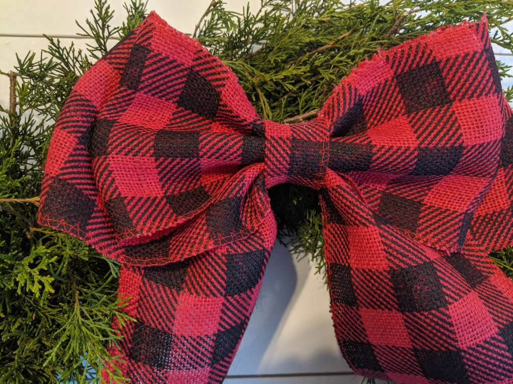 Fresh Christmas Wreath Cedar With Juniper Berries And Red Burlap Buffalo Bow, Live Christmas Wreath, Live Evergreen Christmas Wreath