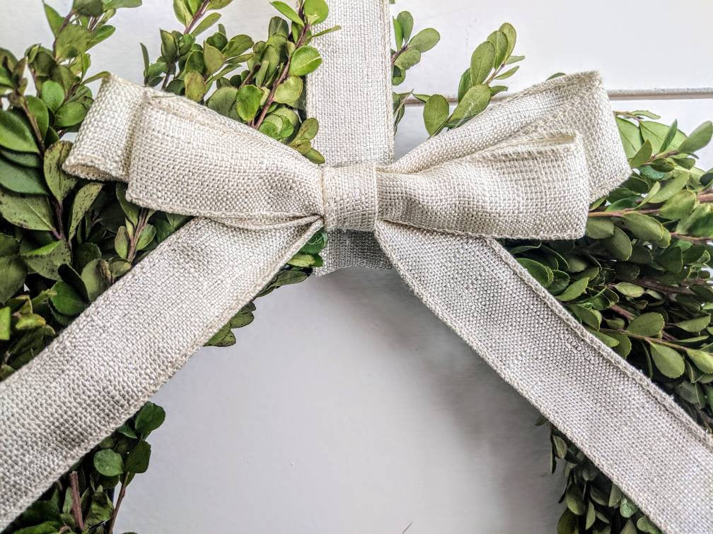 Fresh Boxwood Wreath For Window Or Door With White Bow, Farmhouse Wreath, Rustic Wreath, Green Wreath, Small Mini Wreath, Wedding Wreath