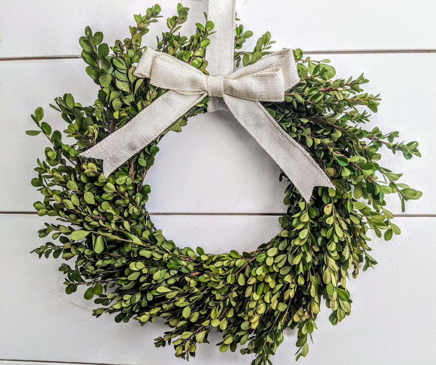 Fresh Boxwood Wreath For Window Or Door With White Bow, Farmhouse Wreath, Rustic Wreath, Green Wreath, Small Mini Wreath, Wedding Wreath