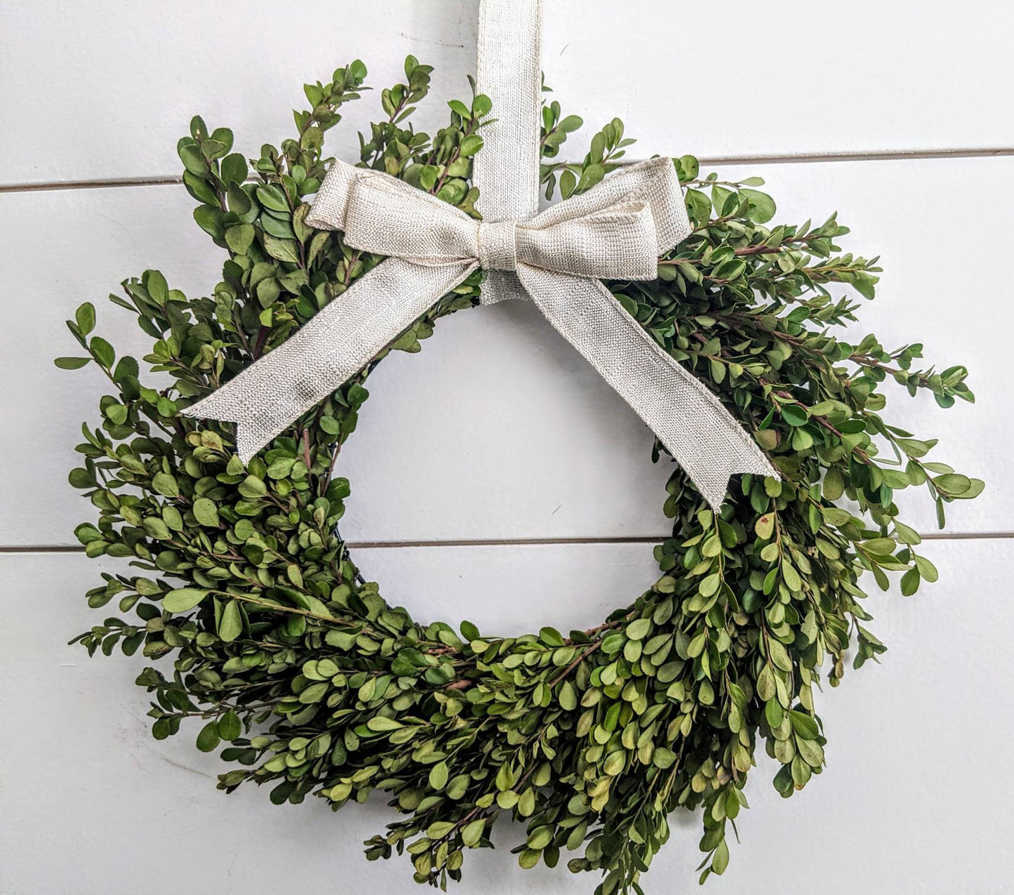 Fresh Boxwood Wreath For Window Or Door With White Bow, Farmhouse Wreath, Rustic Wreath, Green Wreath, Small Mini Wreath, Wedding Wreath