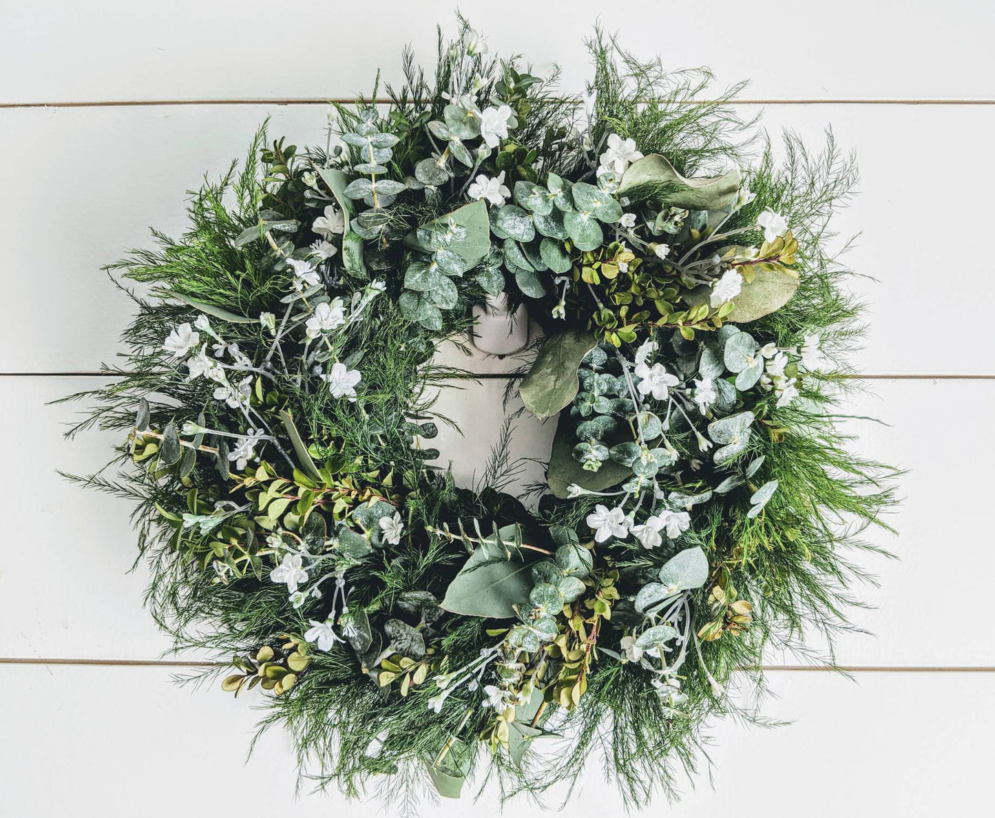Fresh Eucalyptus Boxwood Spring Wreath for window and door with real babies breath flowers, Rustic Wreath, Farmhouse Wreath, Wedding Wreath