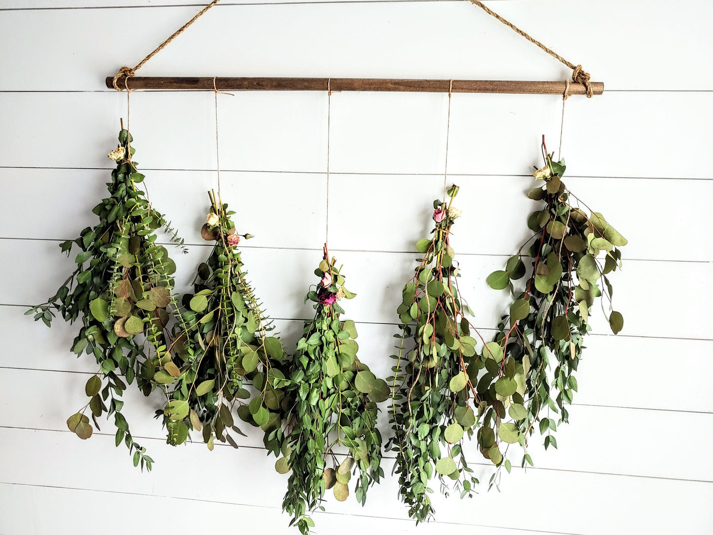 Fresh Eucalyptus Wall Hanging Swag With Dried Roses, Fresh Wreath, Farmhouse Rustic, Wedding Decor, Kitchen Wall Decor, Mothers Day Gift,