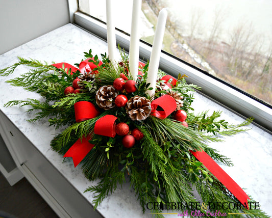 Rustic Christmas Centerpeice With Candle