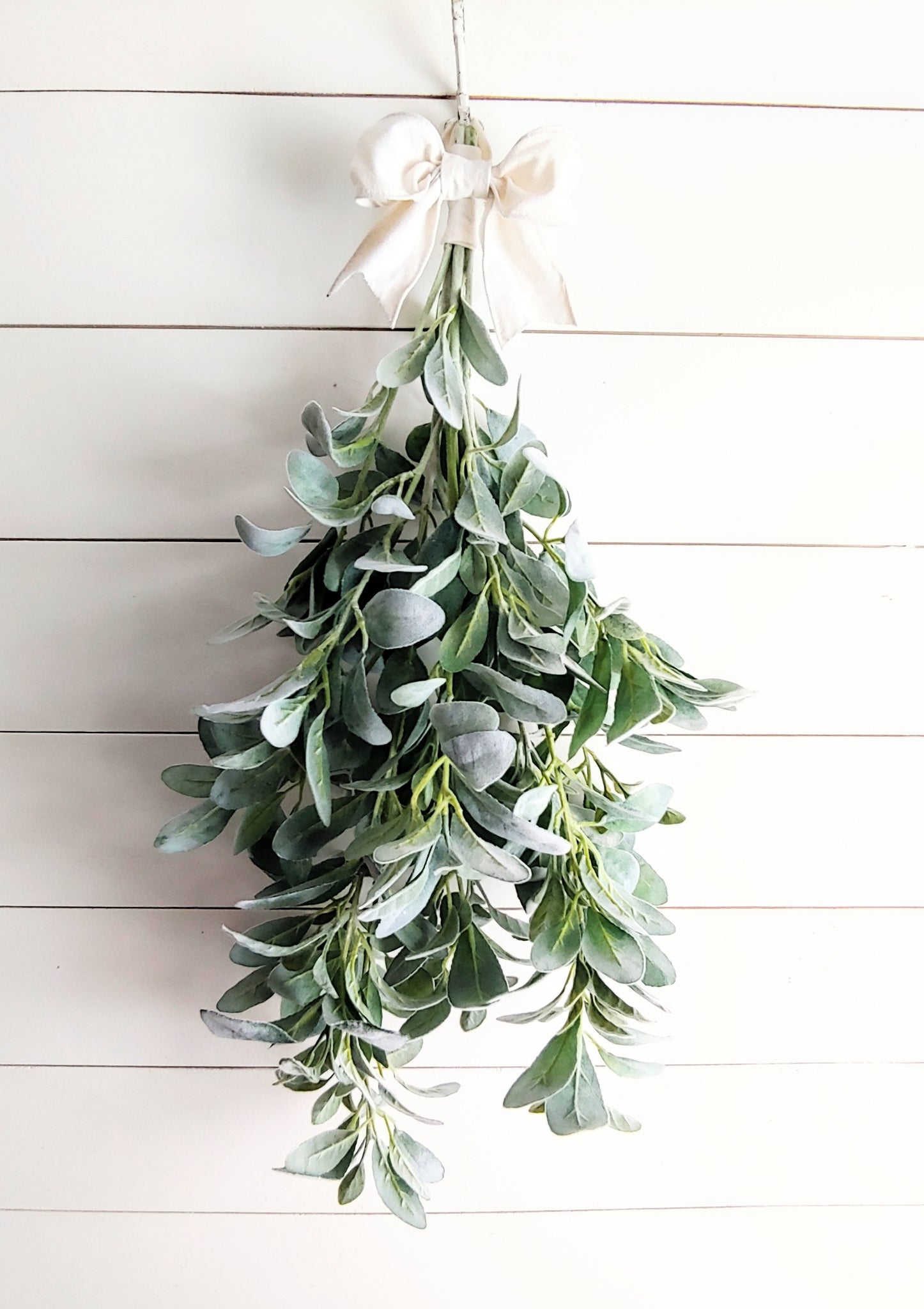 Faux Lambs Ear Wreath Swag With White Bow