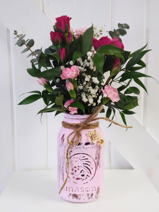 Hand Painted Mason Jar Floral Arrangement