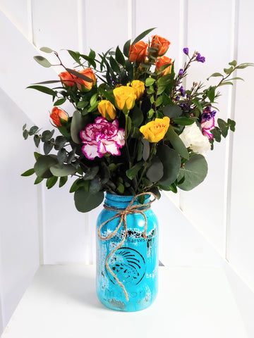 Hand Painted Mason Jar Floral Arrangement