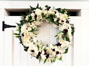 Fresh Floral Wreath White And Purple 18"