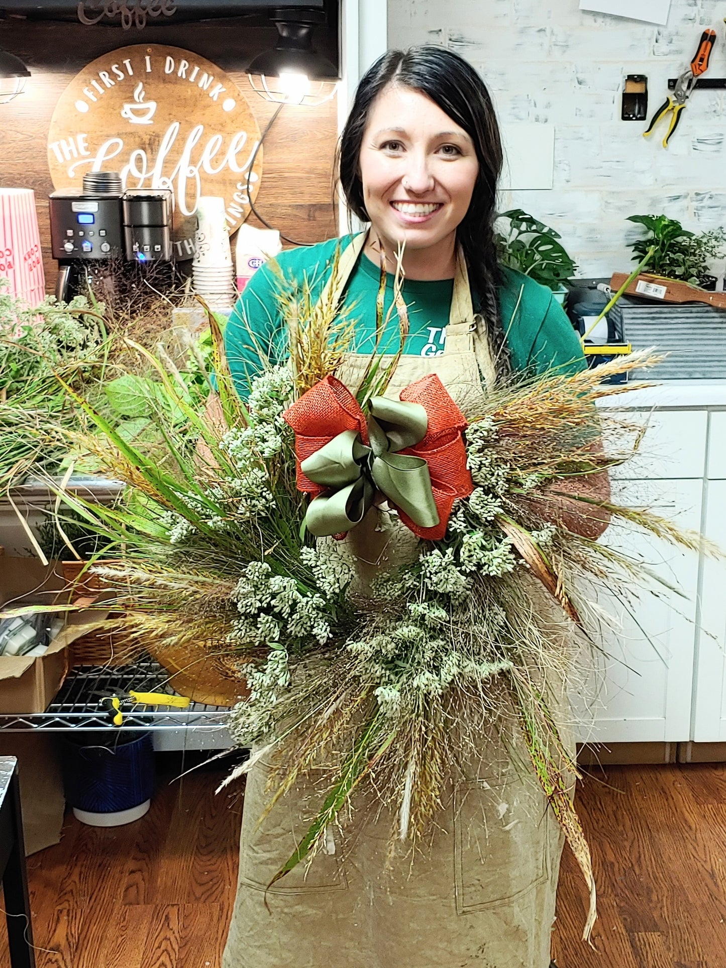 Fall Grass Wreath With Bow