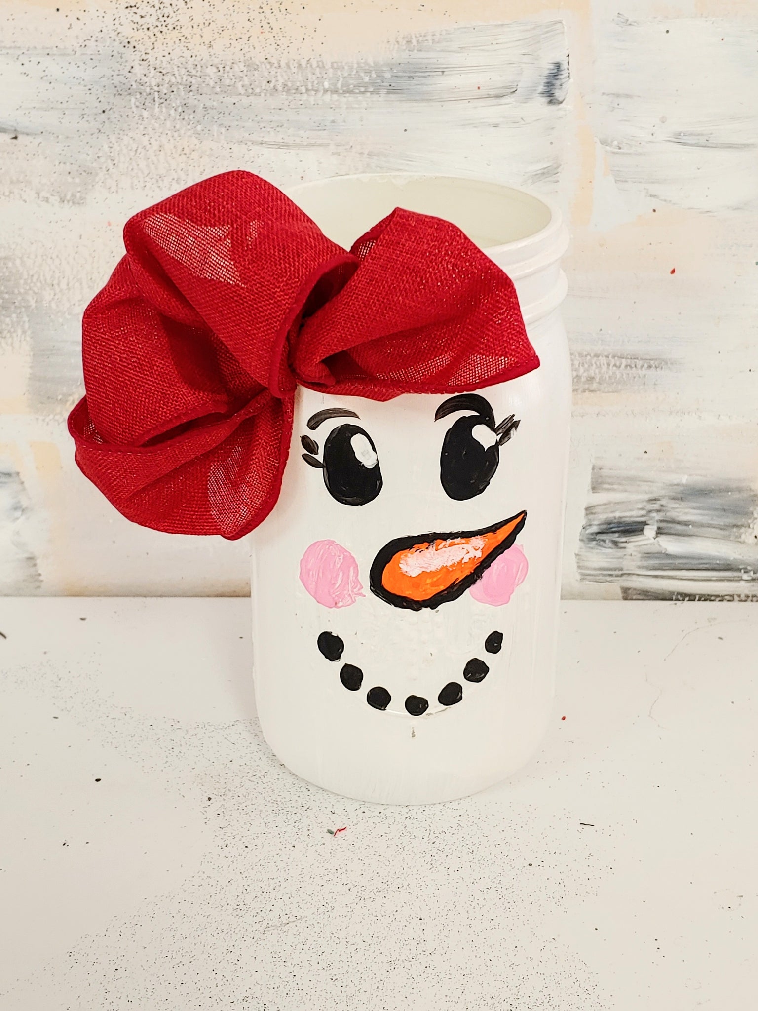 Hand Painted Snowman/Wreath Mason Jar