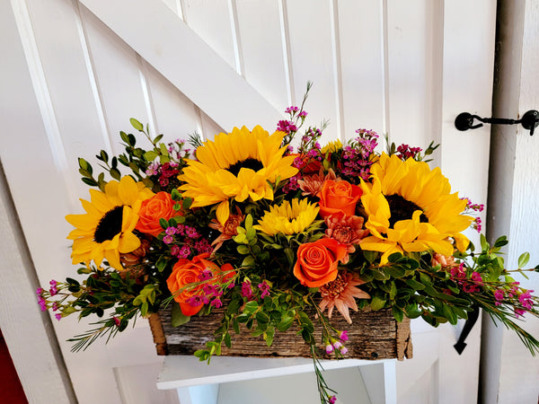 Barn Wood Box Bouquet Arrangement