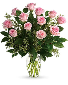 Dozen Long Stem Pink Roses Arrangement