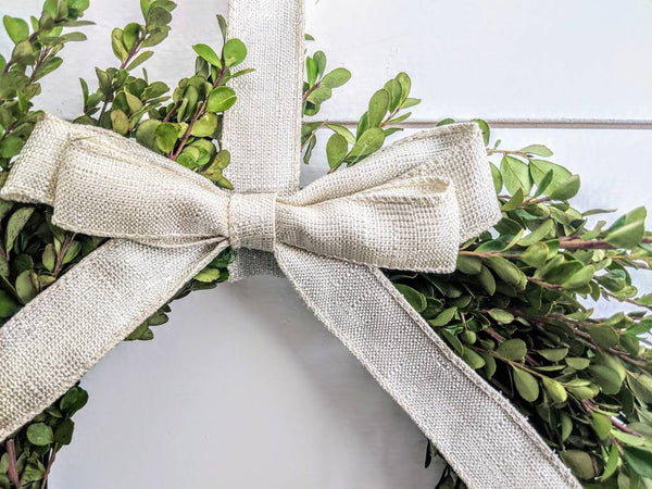 Fresh Boxwood Wreath For Window Or Door With White Bow, Farmhouse Wreath, Rustic Wreath, Green Wreath, Small Mini Wreath, Wedding Wreath