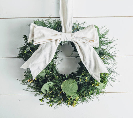 Fresh Eucalyptus Boxwood Wreath for window and door with white bow, Rustic Wreath, Farmhouse Wreath, Wedding Wreath, Kitchen Wreath