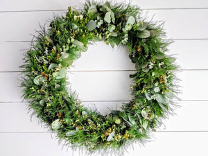 Fresh Eucalyptus Boxwood Wreath for window and door, Green Wreath, Rustic Wreath, Farmhouse Wreath, Wedding Wreath