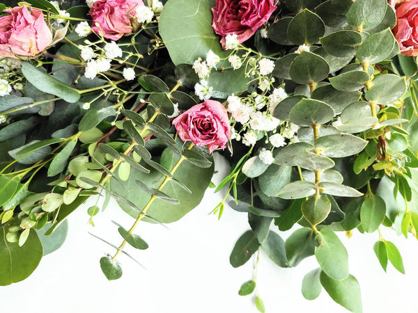 Fresh Eucalyptus Boxwood Wreath & Dried Pink Roses